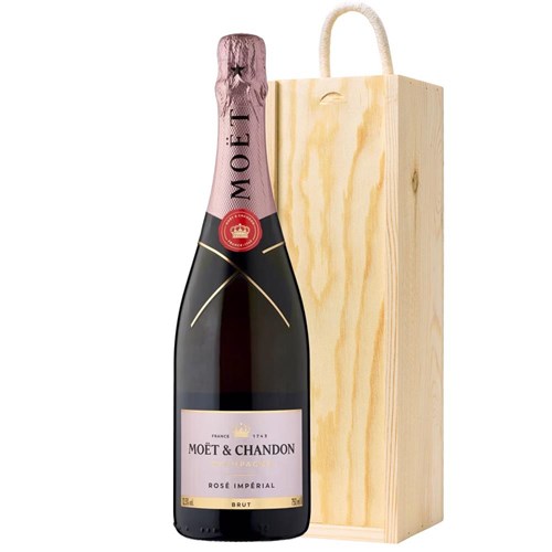 Moet & Chandon Rose Champagne 75cl In Pine Wooden Gift Box